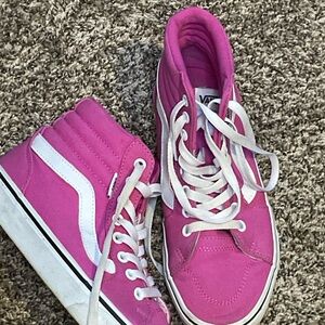 Vans Women's Fuchsia and White High-Top Sneakers